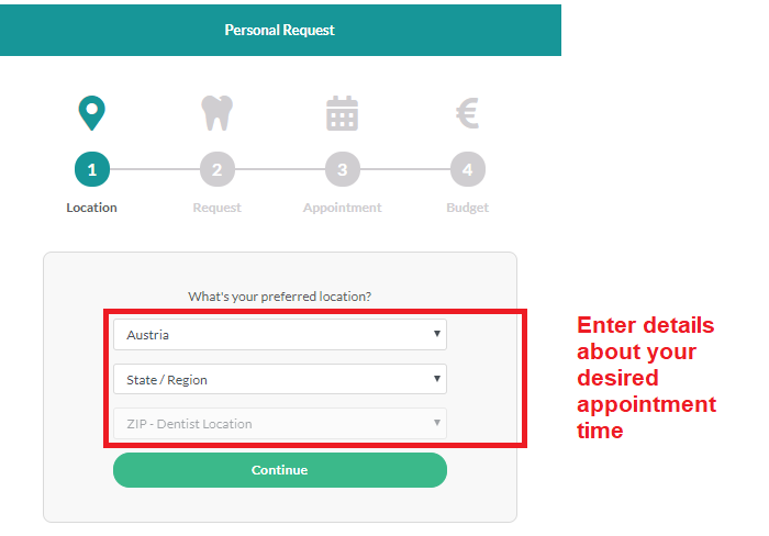 Enter your location preferences into the request form